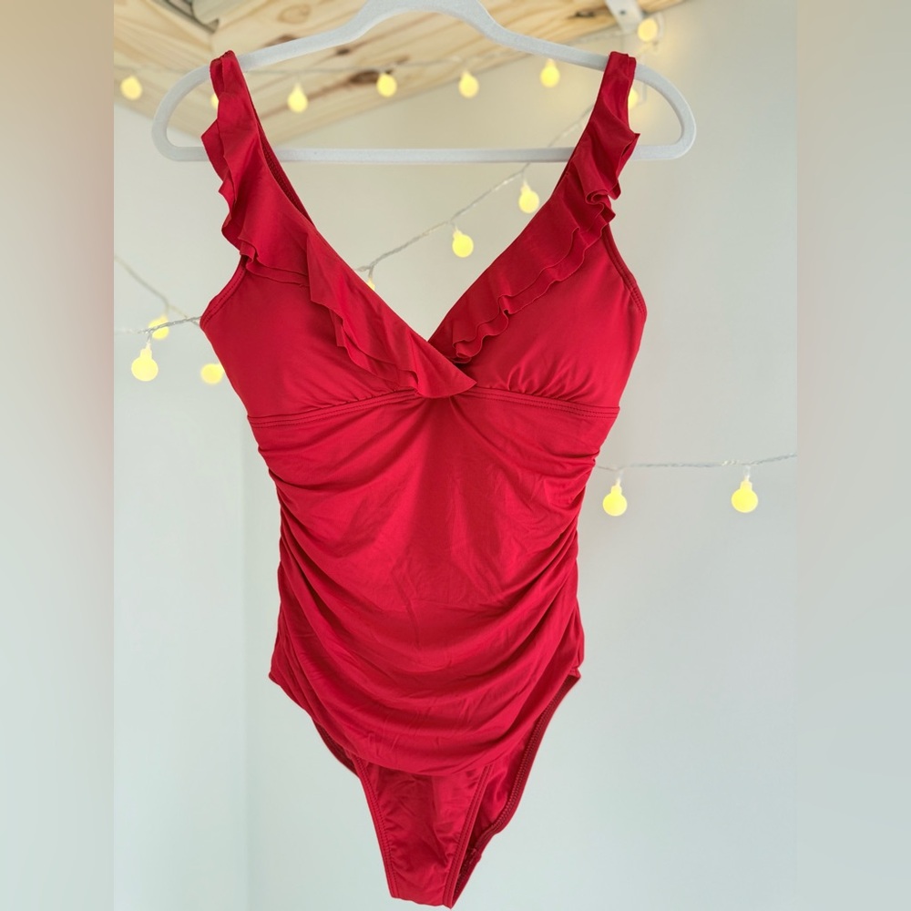 Ralph Lauren Red Ruched One‎ Piece Swimsuit